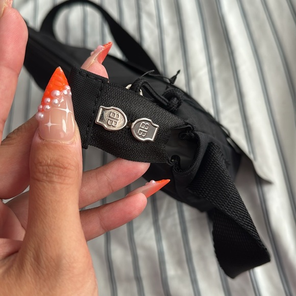 BALENCIAGA  Wheel Sling Embroidered Canvas Shoulder Bag - Black w/ pink - Picture 8 of 12